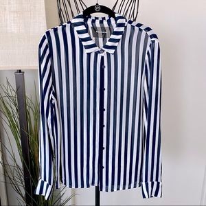 Reformation “Violet” Navy Blue Striped Buttondown